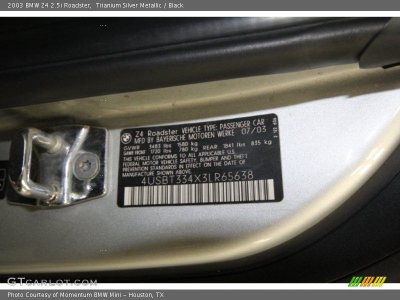 Titanium Silver Metallic / Black 2003 BMW Z4 2.5i Roadster