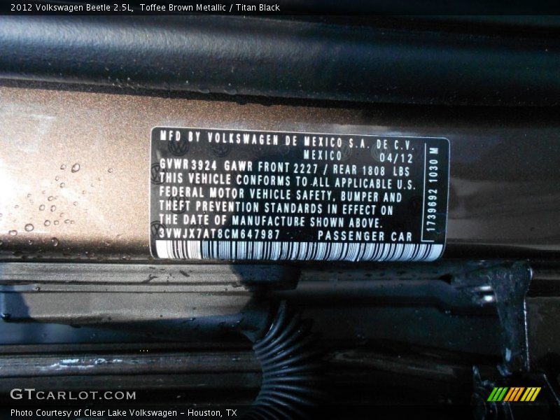 Toffee Brown Metallic / Titan Black 2012 Volkswagen Beetle 2.5L