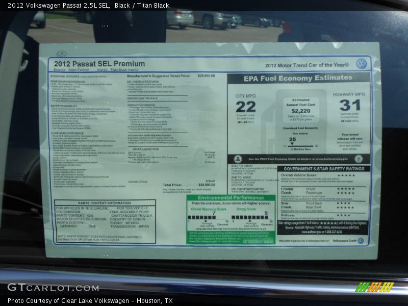 Black / Titan Black 2012 Volkswagen Passat 2.5L SEL