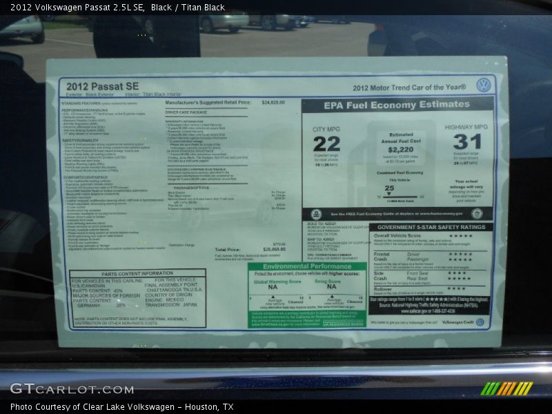 Black / Titan Black 2012 Volkswagen Passat 2.5L SE