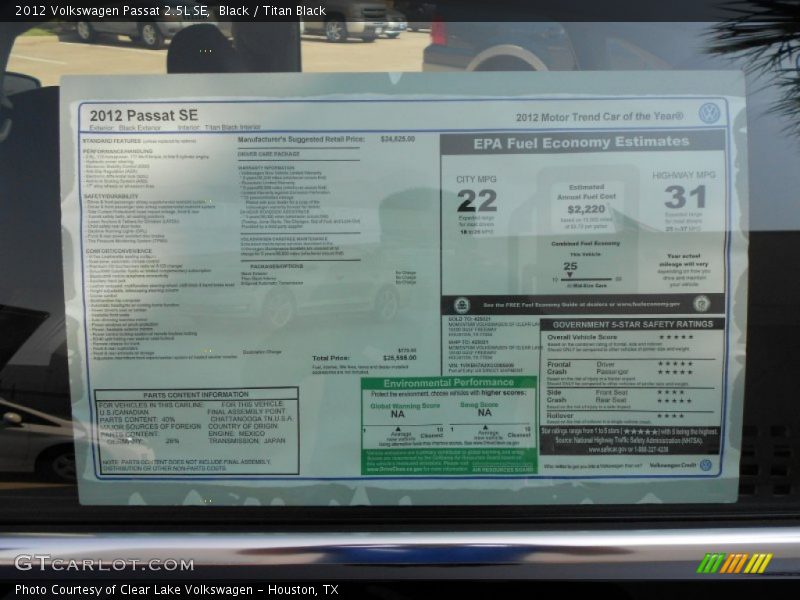 Black / Titan Black 2012 Volkswagen Passat 2.5L SE