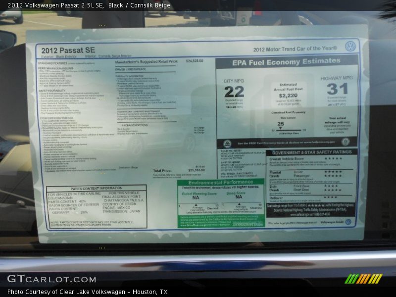 Black / Cornsilk Beige 2012 Volkswagen Passat 2.5L SE
