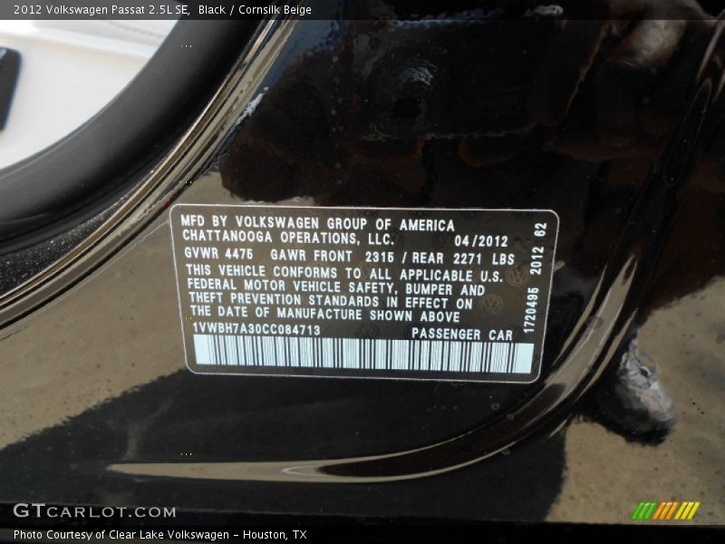 Black / Cornsilk Beige 2012 Volkswagen Passat 2.5L SE