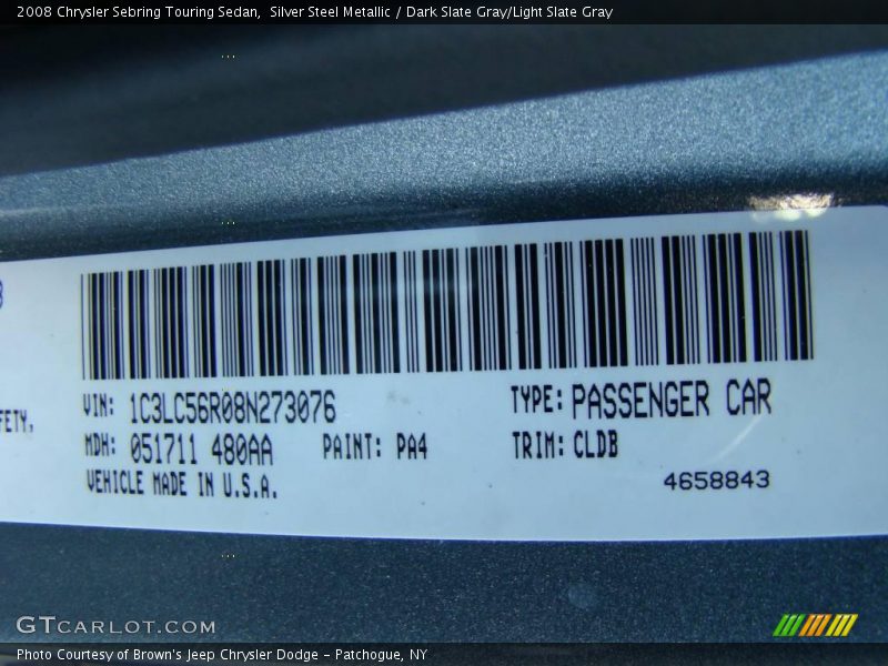 Silver Steel Metallic / Dark Slate Gray/Light Slate Gray 2008 Chrysler Sebring Touring Sedan