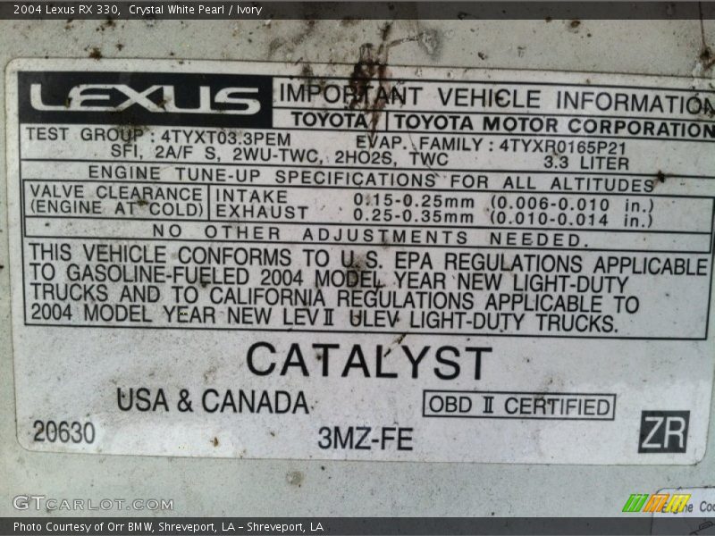 Crystal White Pearl / Ivory 2004 Lexus RX 330