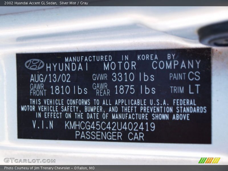 Silver Mist / Gray 2002 Hyundai Accent GL Sedan