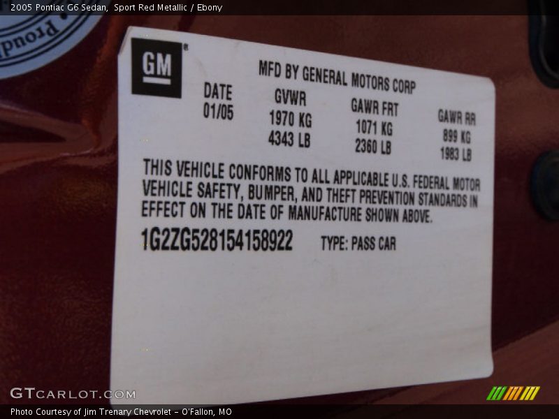 Sport Red Metallic / Ebony 2005 Pontiac G6 Sedan