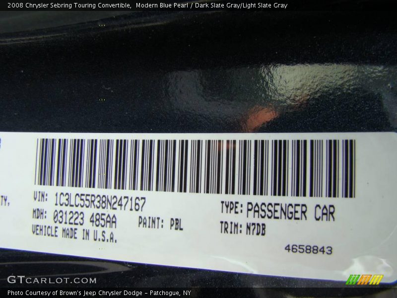 Modern Blue Pearl / Dark Slate Gray/Light Slate Gray 2008 Chrysler Sebring Touring Convertible