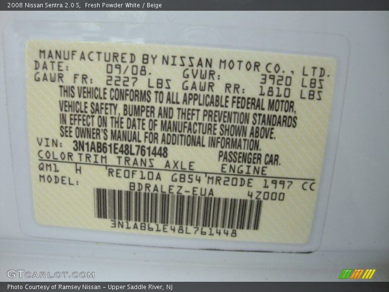 Fresh Powder White / Beige 2008 Nissan Sentra 2.0 S