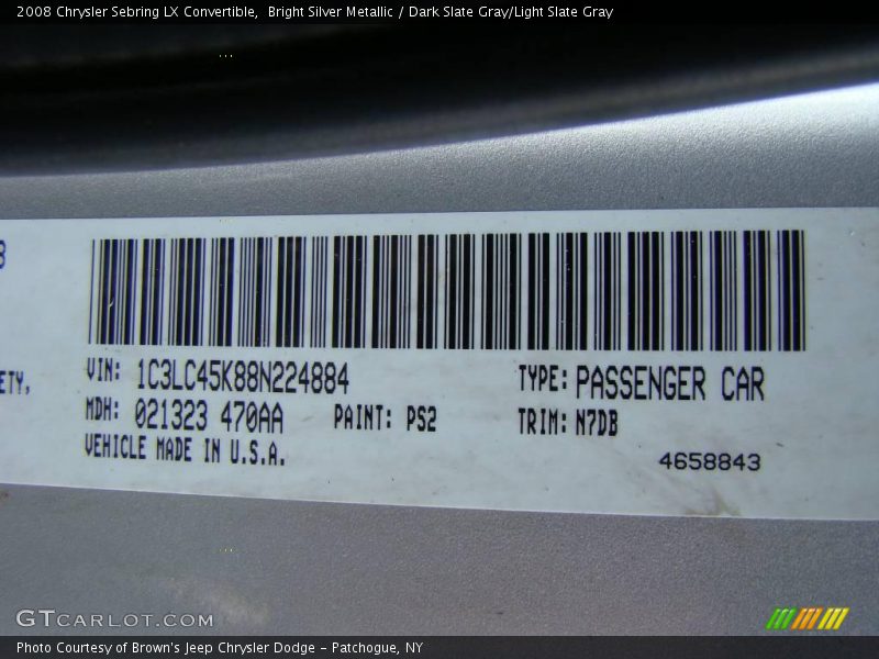 Bright Silver Metallic / Dark Slate Gray/Light Slate Gray 2008 Chrysler Sebring LX Convertible