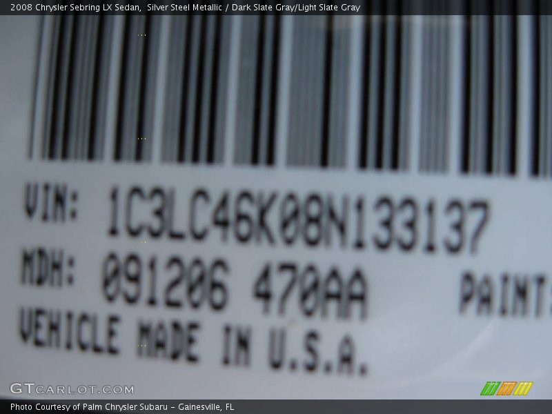 Silver Steel Metallic / Dark Slate Gray/Light Slate Gray 2008 Chrysler Sebring LX Sedan