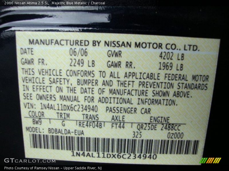 Majestic Blue Metallic / Charcoal 2006 Nissan Altima 2.5 SL