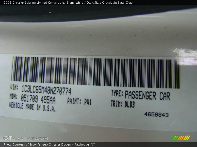 Stone White / Dark Slate Gray/Light Slate Gray 2008 Chrysler Sebring Limited Convertible