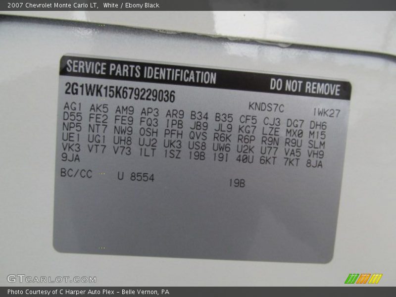 White / Ebony Black 2007 Chevrolet Monte Carlo LT