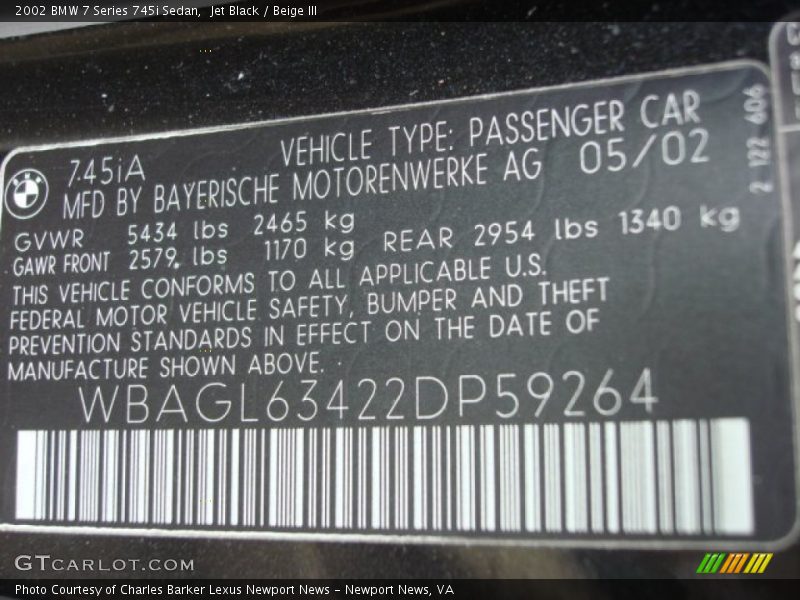 Jet Black / Beige III 2002 BMW 7 Series 745i Sedan