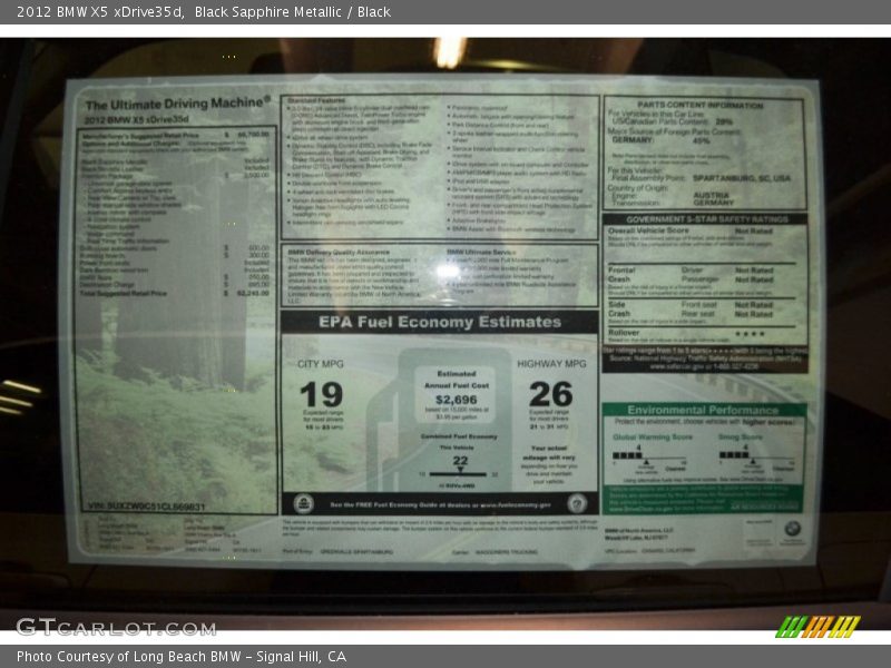 Black Sapphire Metallic / Black 2012 BMW X5 xDrive35d
