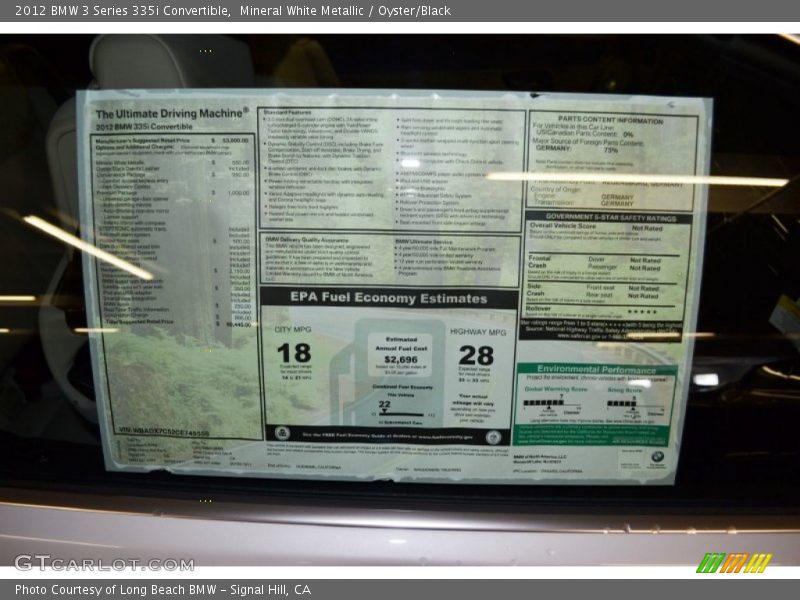 Mineral White Metallic / Oyster/Black 2012 BMW 3 Series 335i Convertible