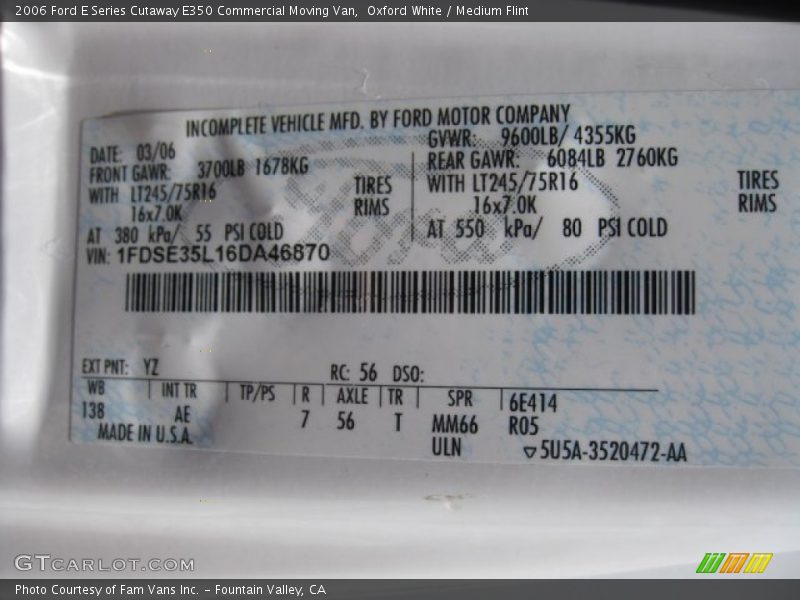 Oxford White / Medium Flint 2006 Ford E Series Cutaway E350 Commercial Moving Van