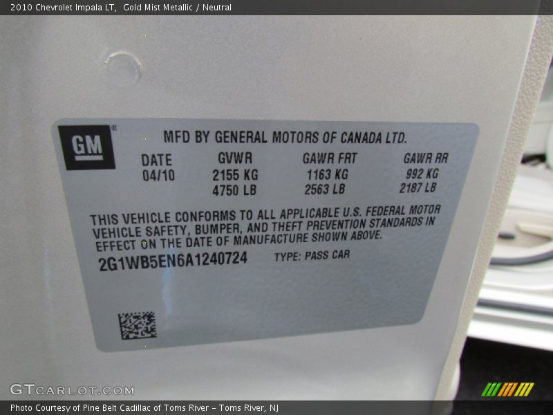 Gold Mist Metallic / Neutral 2010 Chevrolet Impala LT