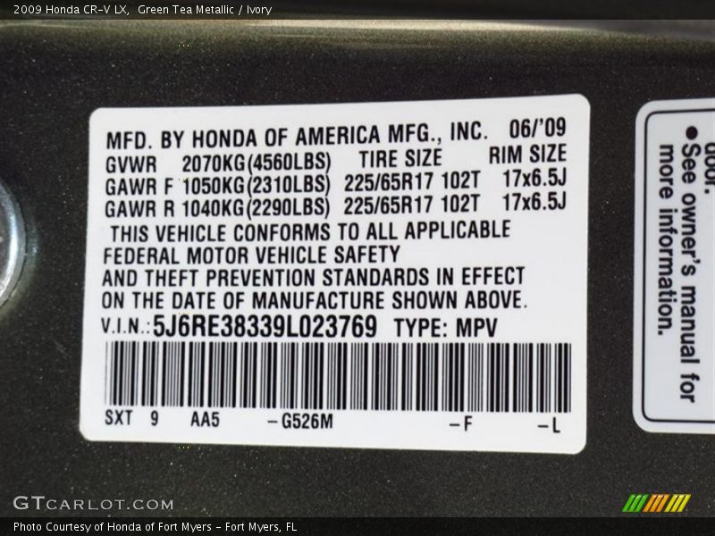 2009 CR-V LX Green Tea Metallic Color Code G526M