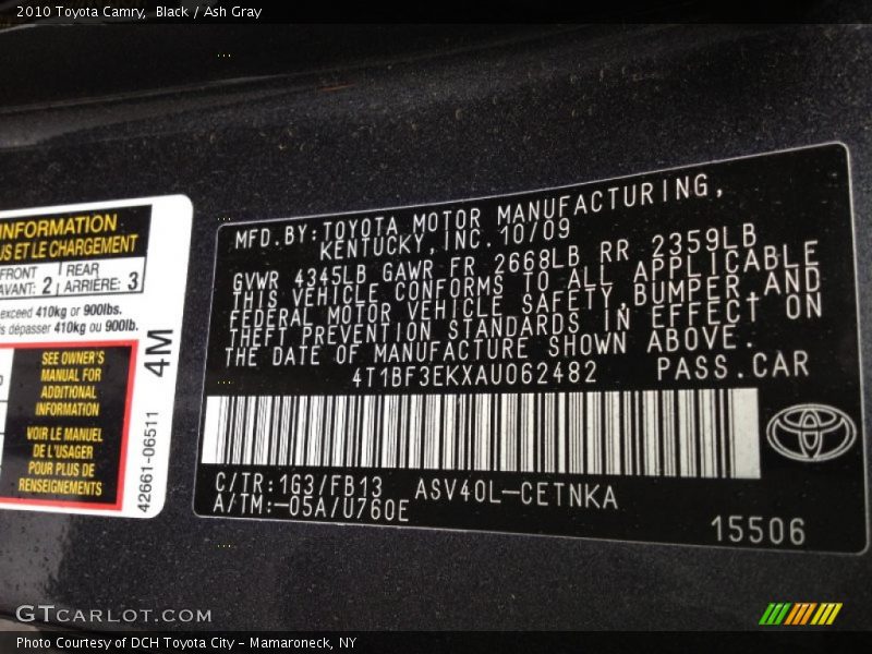 Black / Ash Gray 2010 Toyota Camry