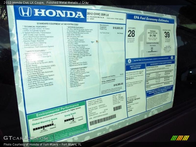 Polished Metal Metallic / Gray 2012 Honda Civic LX Coupe