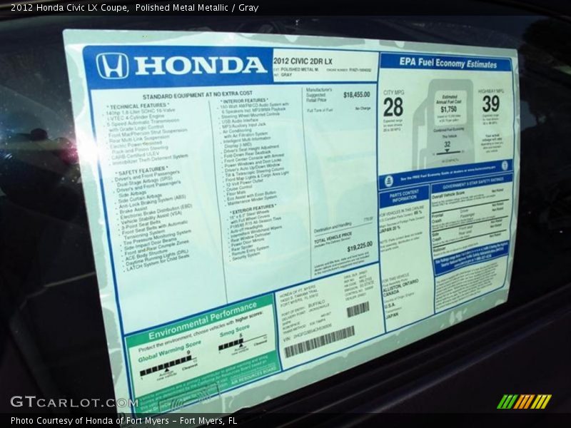 Polished Metal Metallic / Gray 2012 Honda Civic LX Coupe