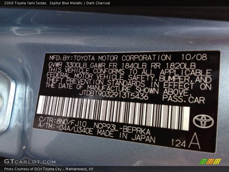 2009 Yaris Sedan Zephyr Blue Metallic Color Code 8N0