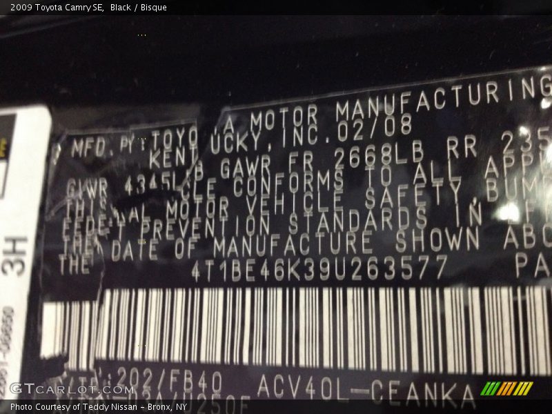 Black / Bisque 2009 Toyota Camry SE