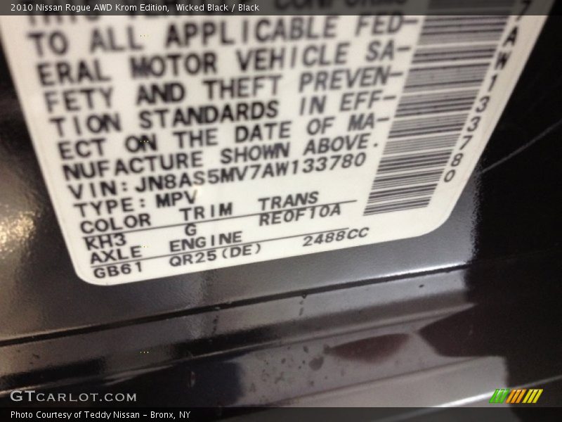 Wicked Black / Black 2010 Nissan Rogue AWD Krom Edition