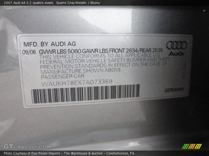 Quartz Gray Metallic / Ebony 2007 Audi A4 3.2 quattro Avant