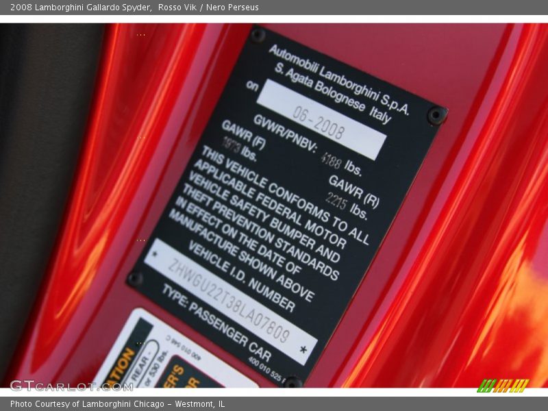Info Tag of 2008 Gallardo Spyder