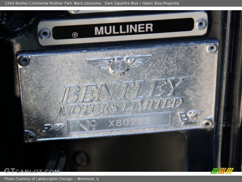 Info Tag of 1999 Continental Mulliner Park Ward Limousine