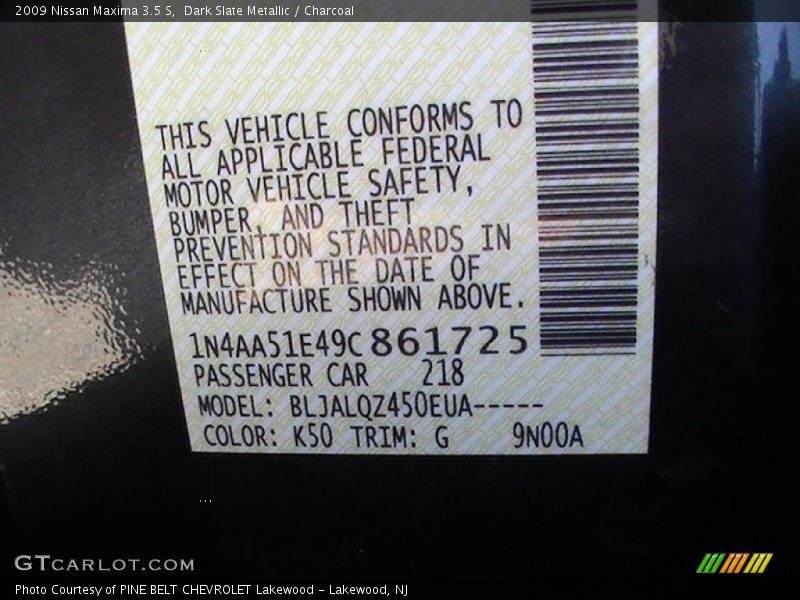 Dark Slate Metallic / Charcoal 2009 Nissan Maxima 3.5 S