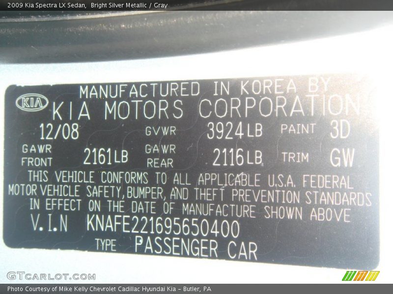 Bright Silver Metallic / Gray 2009 Kia Spectra LX Sedan
