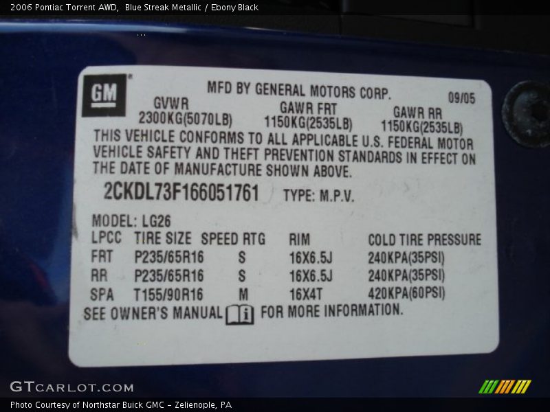 Blue Streak Metallic / Ebony Black 2006 Pontiac Torrent AWD