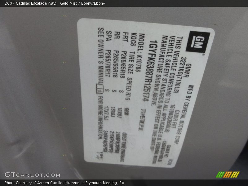 Gold Mist / Ebony/Ebony 2007 Cadillac Escalade AWD