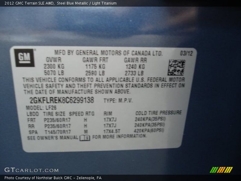 Steel Blue Metallic / Light Titanium 2012 GMC Terrain SLE AWD