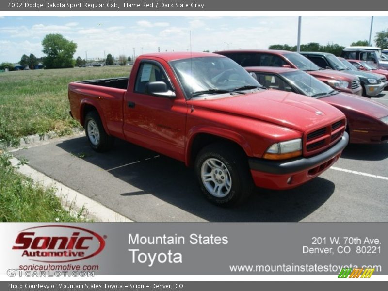 Flame Red / Dark Slate Gray 2002 Dodge Dakota Sport Regular Cab