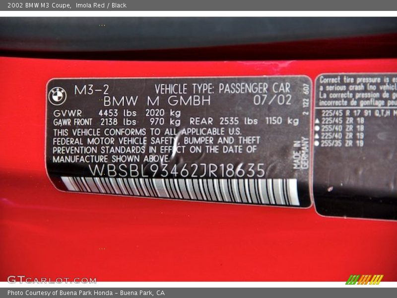 Imola Red / Black 2002 BMW M3 Coupe