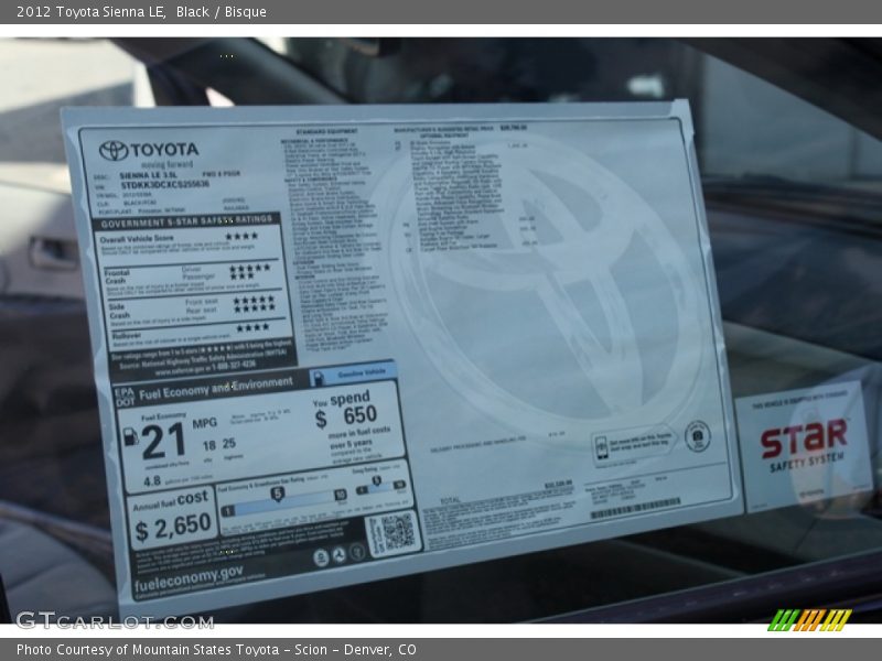 Black / Bisque 2012 Toyota Sienna LE