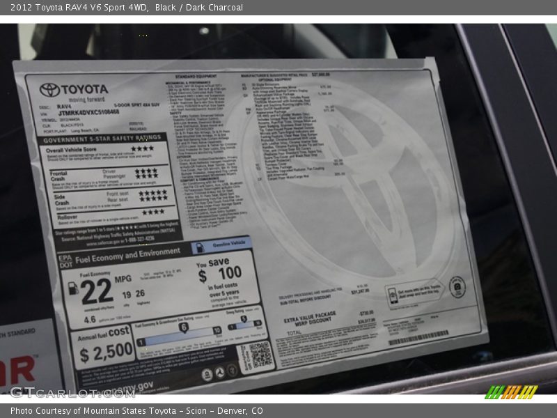 Black / Dark Charcoal 2012 Toyota RAV4 V6 Sport 4WD