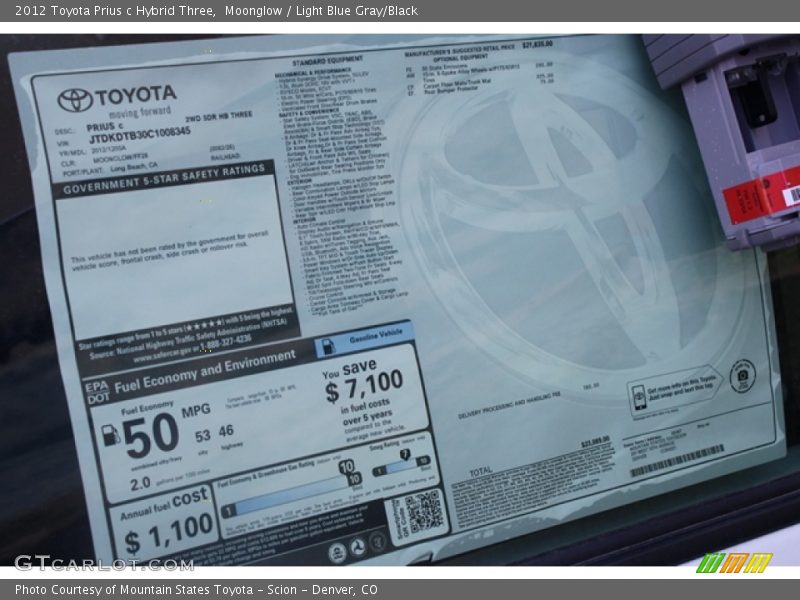 Moonglow / Light Blue Gray/Black 2012 Toyota Prius c Hybrid Three