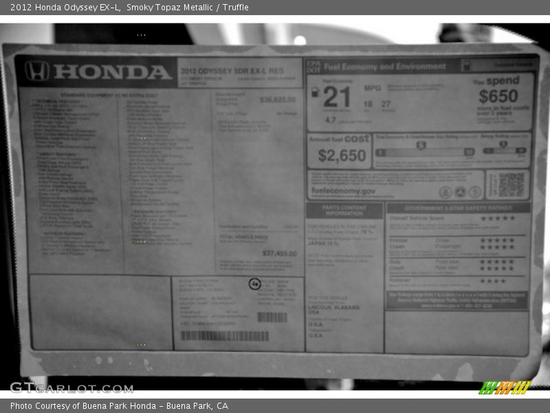 Smoky Topaz Metallic / Truffle 2012 Honda Odyssey EX-L
