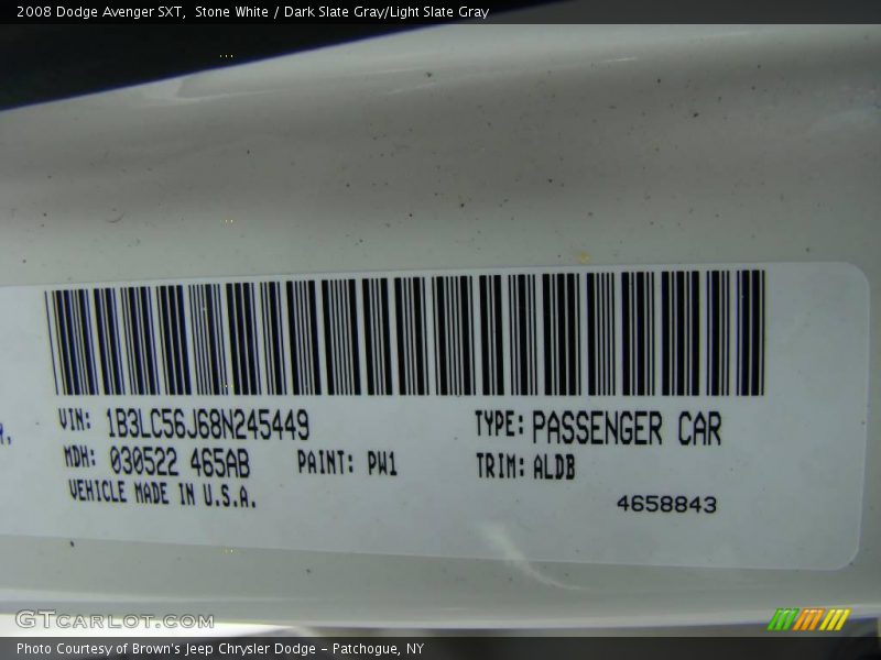 Stone White / Dark Slate Gray/Light Slate Gray 2008 Dodge Avenger SXT