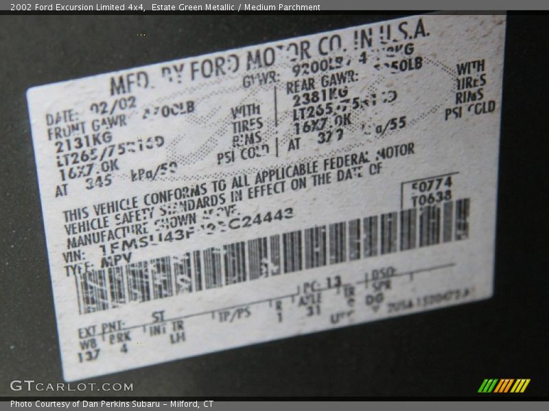 2002 Excursion Limited 4x4 Estate Green Metallic Color Code ST