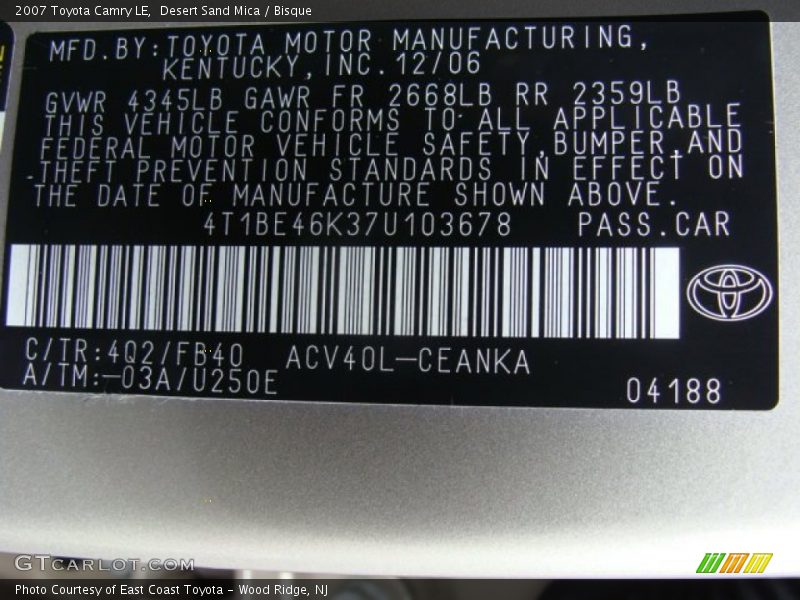 Desert Sand Mica / Bisque 2007 Toyota Camry LE