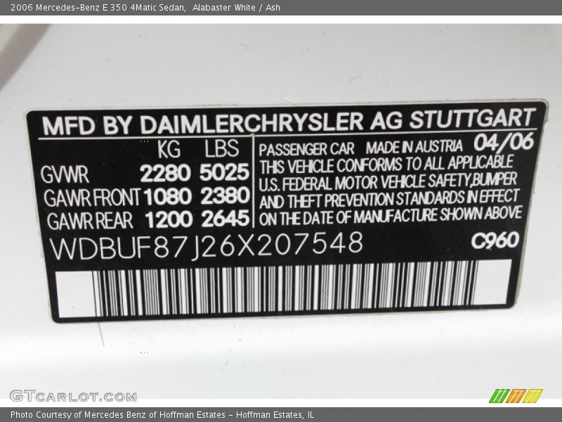 Alabaster White / Ash 2006 Mercedes-Benz E 350 4Matic Sedan