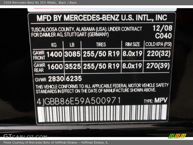 Black / Black 2009 Mercedes-Benz ML 350 4Matic