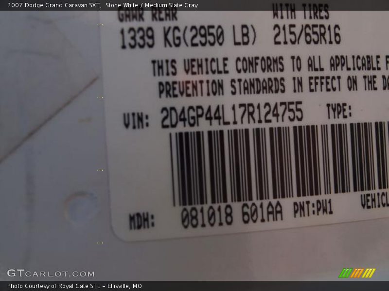 Stone White / Medium Slate Gray 2007 Dodge Grand Caravan SXT